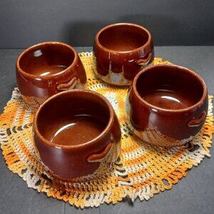 Westbend Bean Bowl Set Of 4 Brown Vintage Stoneware Oven Proof Mid Century 1960s